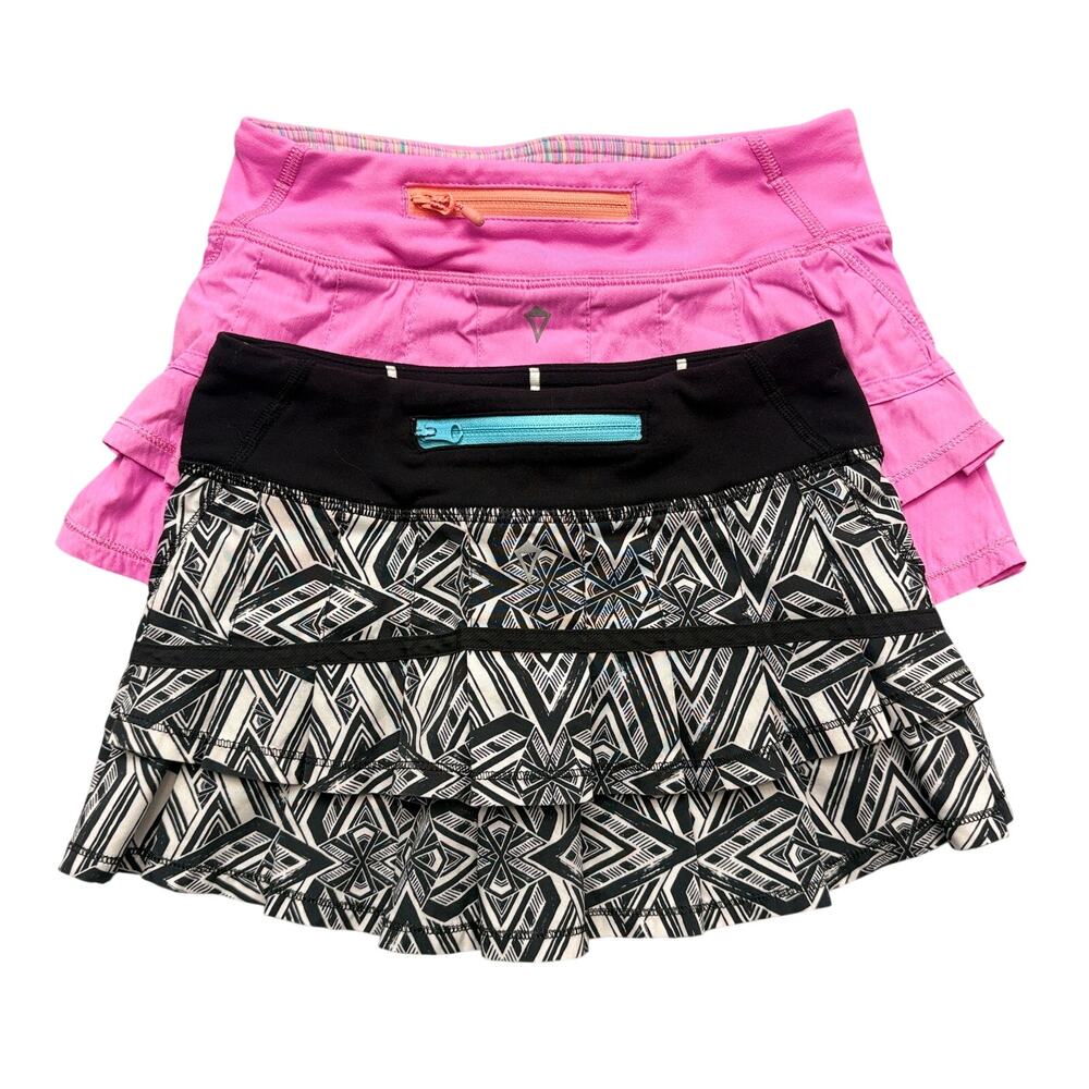 Ivivva Lululemon Skirt Set the Pace Pleated Skort (2) Pink Black & White Size 7